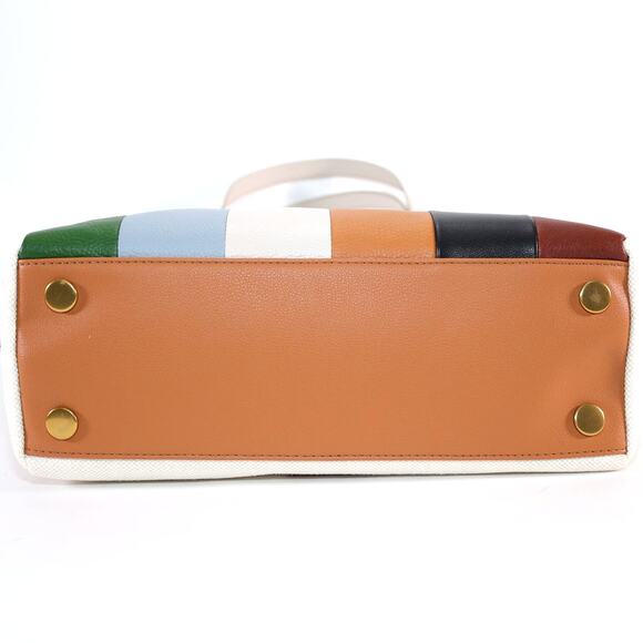 Fossil Sydney Large Striped Leather Tote Bag - White / Patchwork - Picture 6 of 10